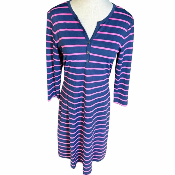 J. McLaughlin ‘Lynn’ Henley Dress in Navy Blue & Pink Stripe with Button Bust S - Picture 14 of 14